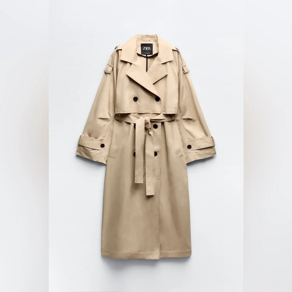 Zara coat jacket overcoat trench duster long beige tan casual